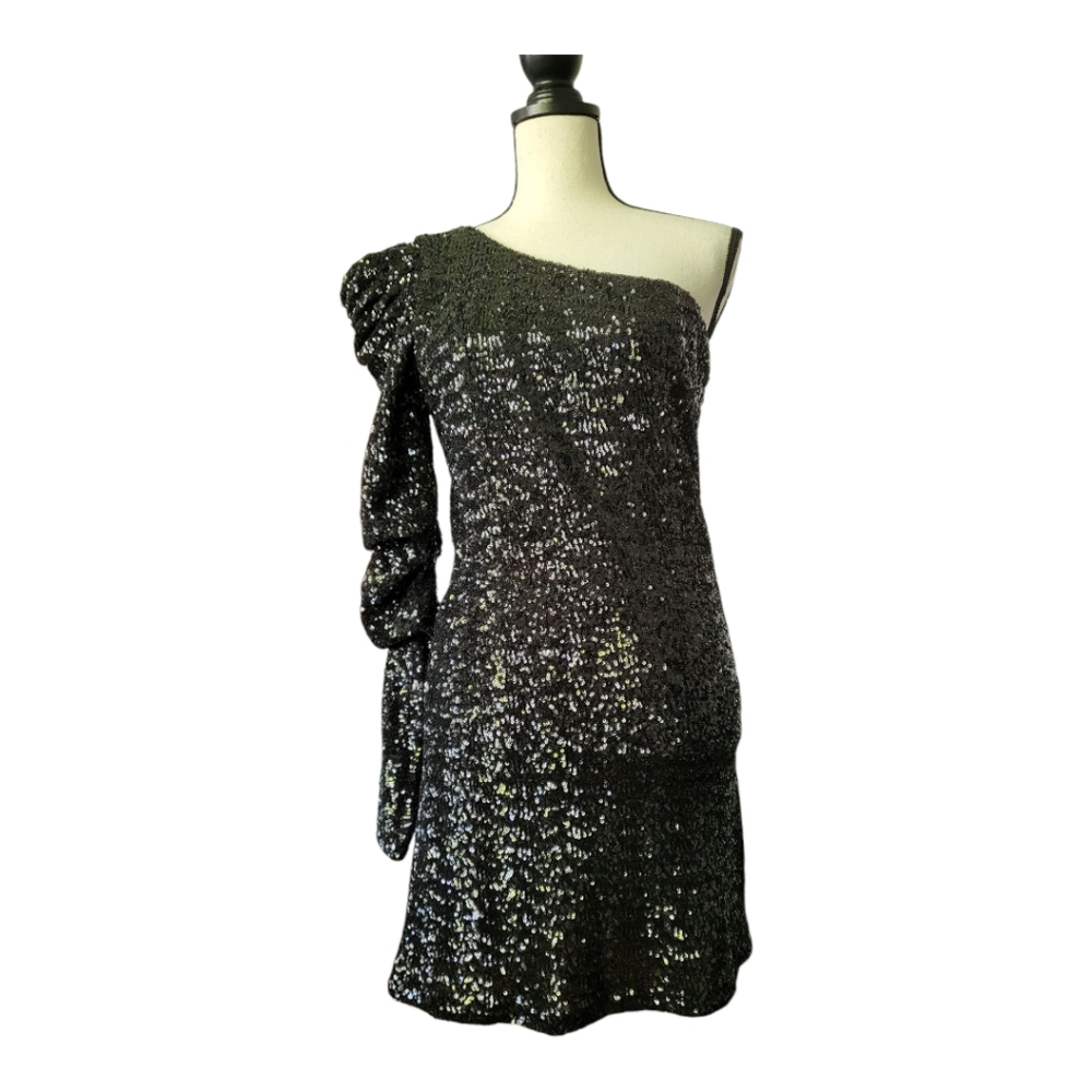 Spring+Mercer  sequined evening One Shoulder‎ Mini Cocktail dress Size M New